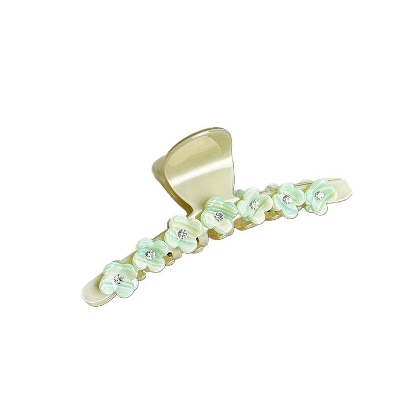 Large  Green And Yellow Diamond Flower Hair Claw | NueShiny