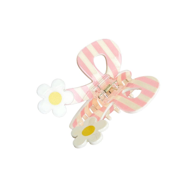 Medium  White Flower Stripes Line Butterfly Hair Claw Side Clip | NueShiny