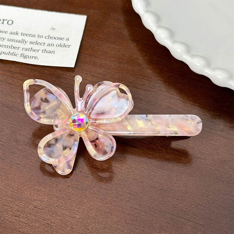 Medium  Colorful Pink Hollow Butterfly Side Clip | NueShiny