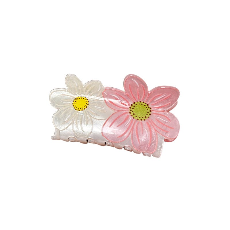 Medium White Powder Double Flower Hair Claw | NueShiny