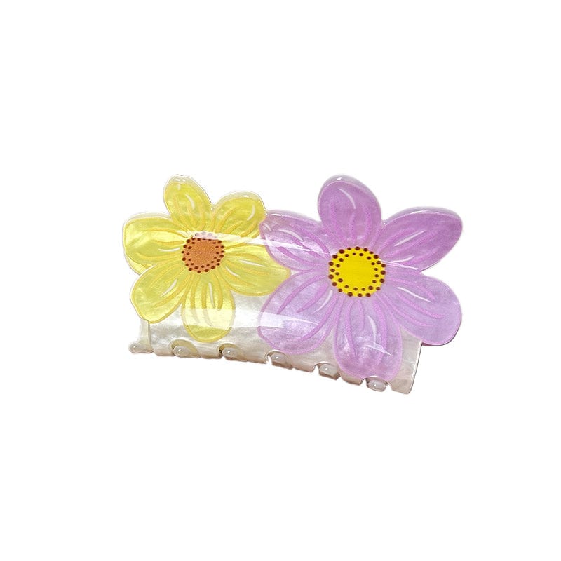 Medium Yellow And Purple Double Flower Hair Claw | NueShiny