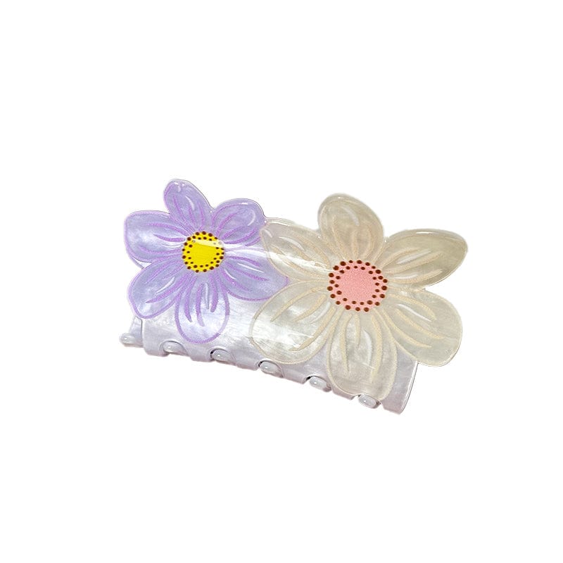 Medium Purple And White Double Flower Hair Claw | NueShiny