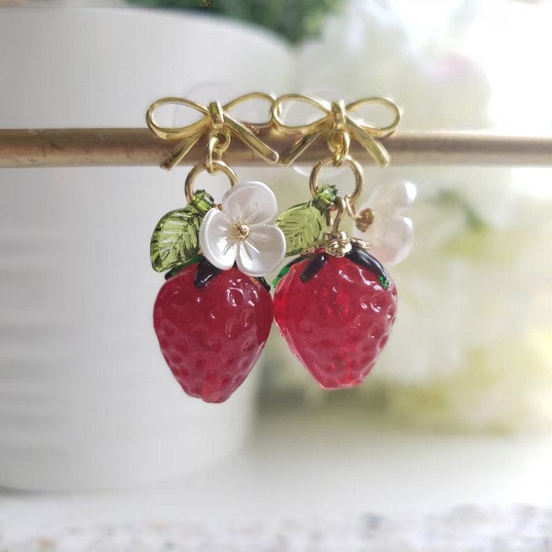 Bow-Knot Red Crystal Raspberry Earrings | NueShiny