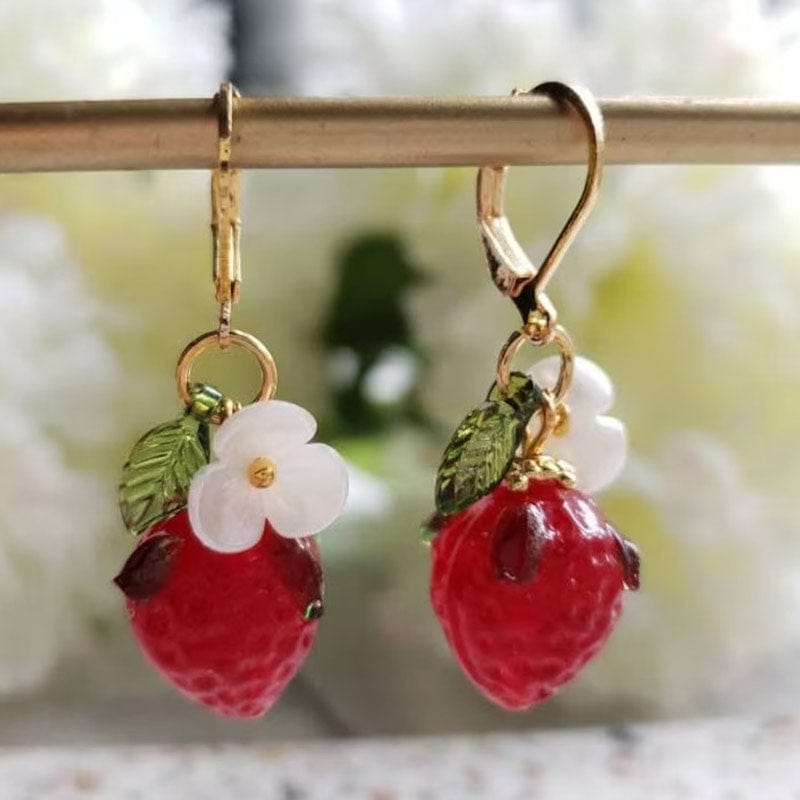 Hoop-Style Red Crystal Raspberry Earrings | NueShiny