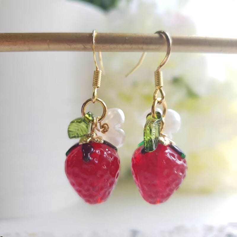 Ear Hook Style Red Crystal Raspberry Earrings | NueShiny