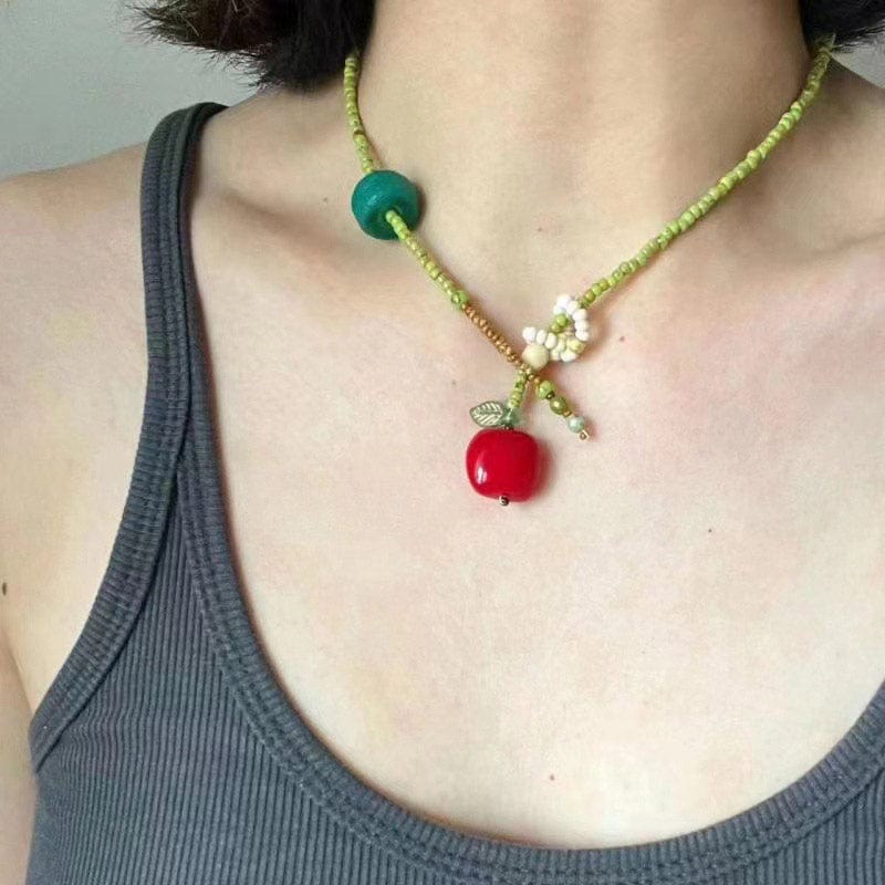 Red Apple Beaded Necklace | NueShiny