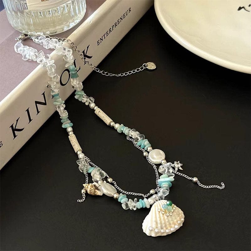 Blue Shell Sea Crystal Star Beaded Necklace | NueShiny