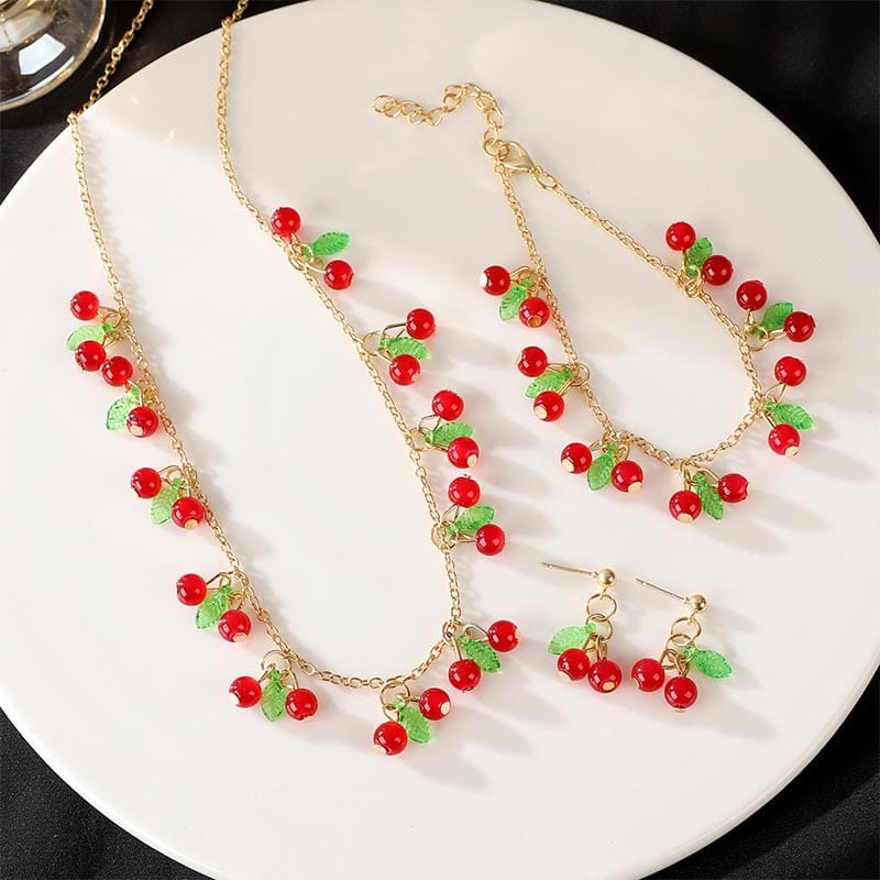 3-Piece Cherry Necklace Set | NueShiny