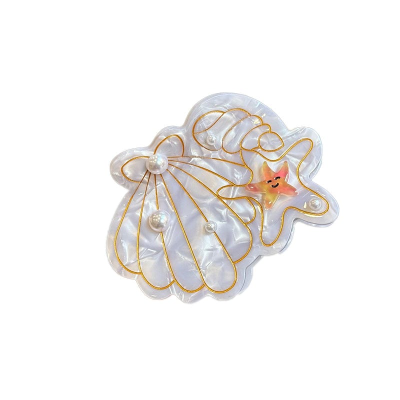 Medium  White-Pearl Shell Conch Starfish Hair Claw | NueShiny