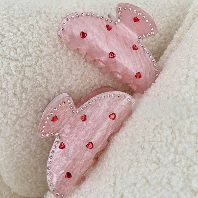 Medium Pink Diamond Heart Hair Claw | NueShiny