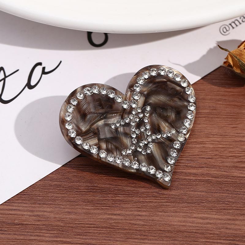 Mini Brown Rhinestone Heart Side Clip | Nueshiny