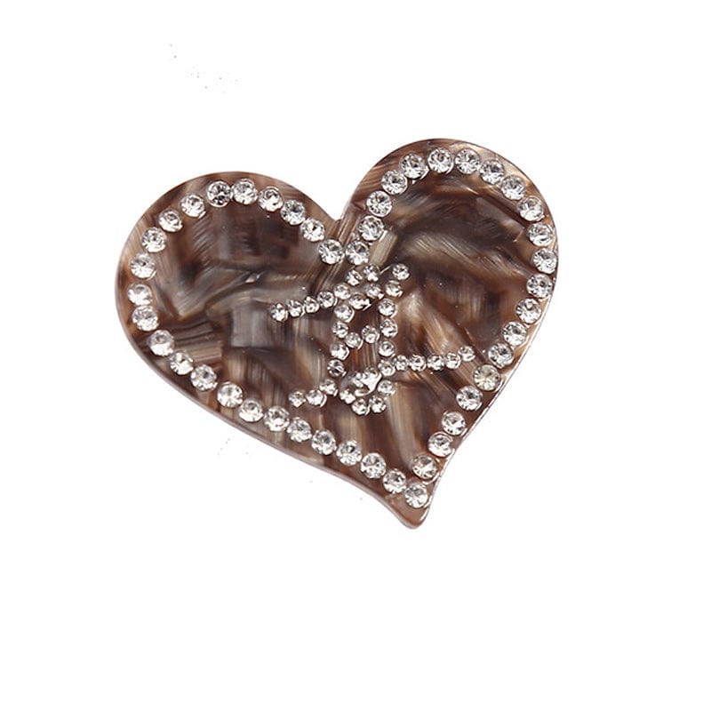 Mini Brown Rhinestone Heart Side Clip | Nueshiny