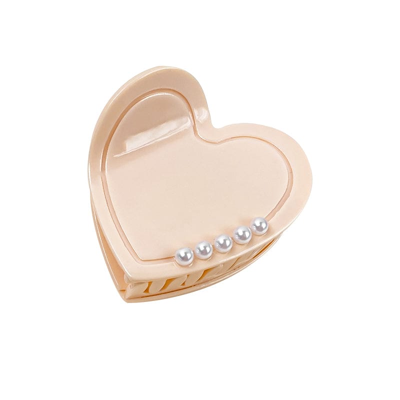 Small Beige Heart With Pearl Hair Claw | NueShiny