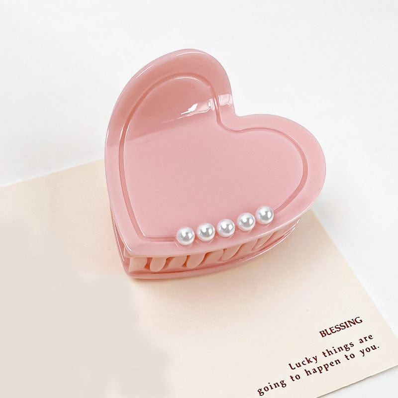 Small Pink Heart With Pearl Hair Claw | NueShiny