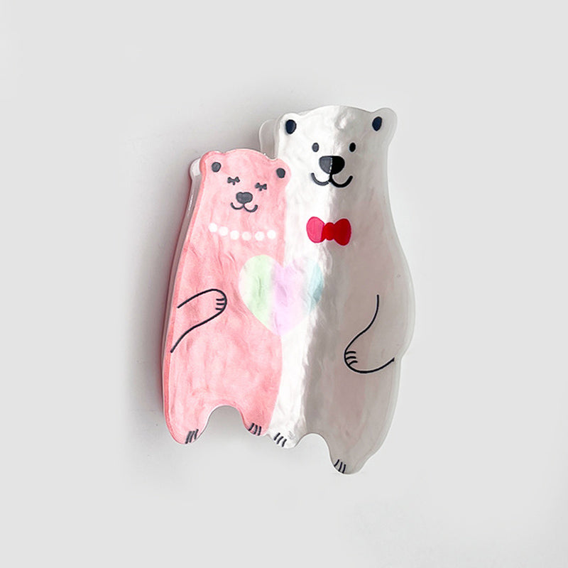 Medium  Love Bear Series-Pink and White Bears Hair Claw | NueShiny