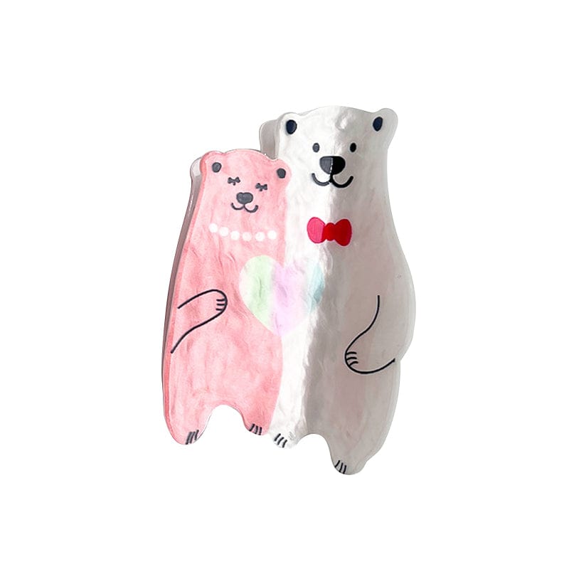 Medium  Love Bear Series-Pink and White Bears Hair Claw | NueShiny