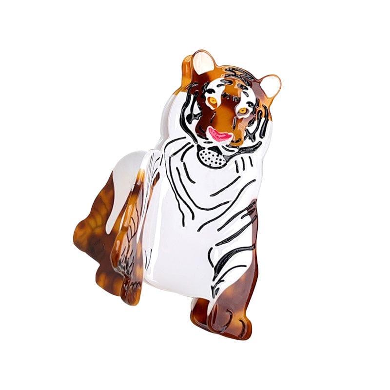 Medium White Brown Tiger Hair Claw | NueShiny