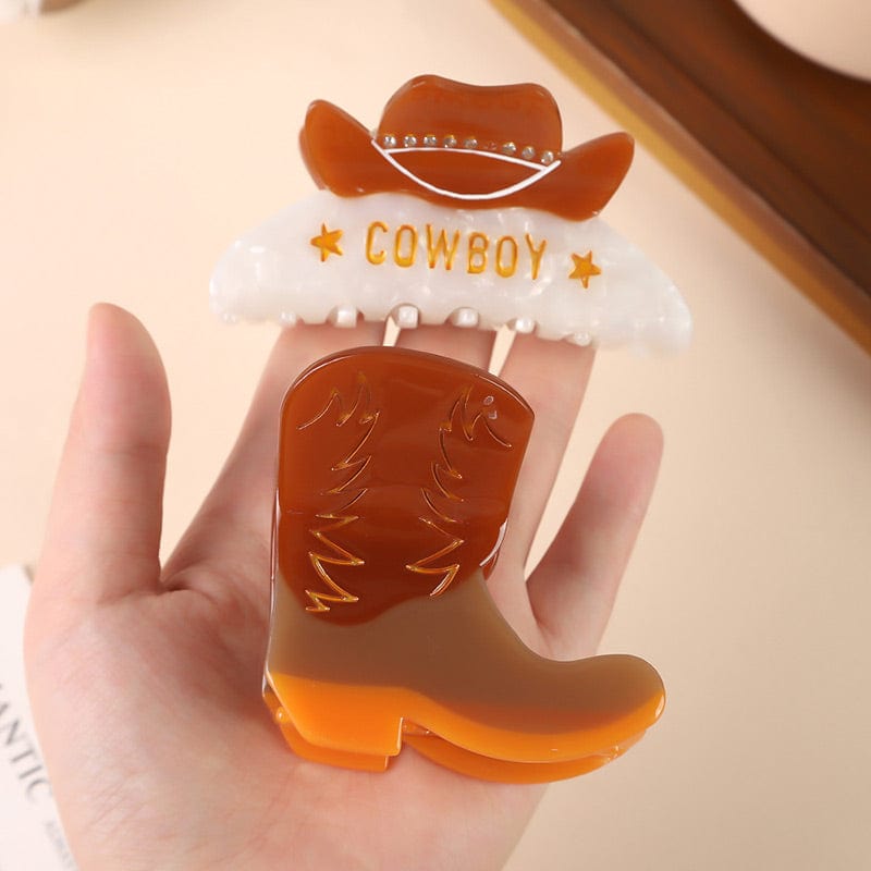 Small Western Cowboy Boots-Coffee Hair Claw | NueShiny