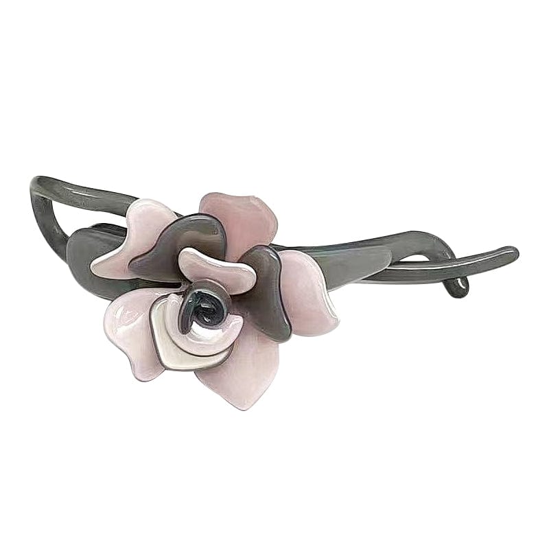 Medium Gray With Pink Camellia Side Clip | NueShiny