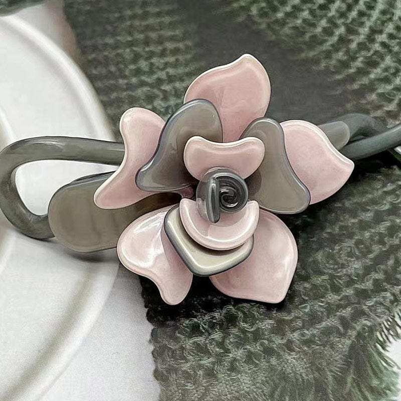 Medium Gray With Pink Camellia Side Clip | NueShiny