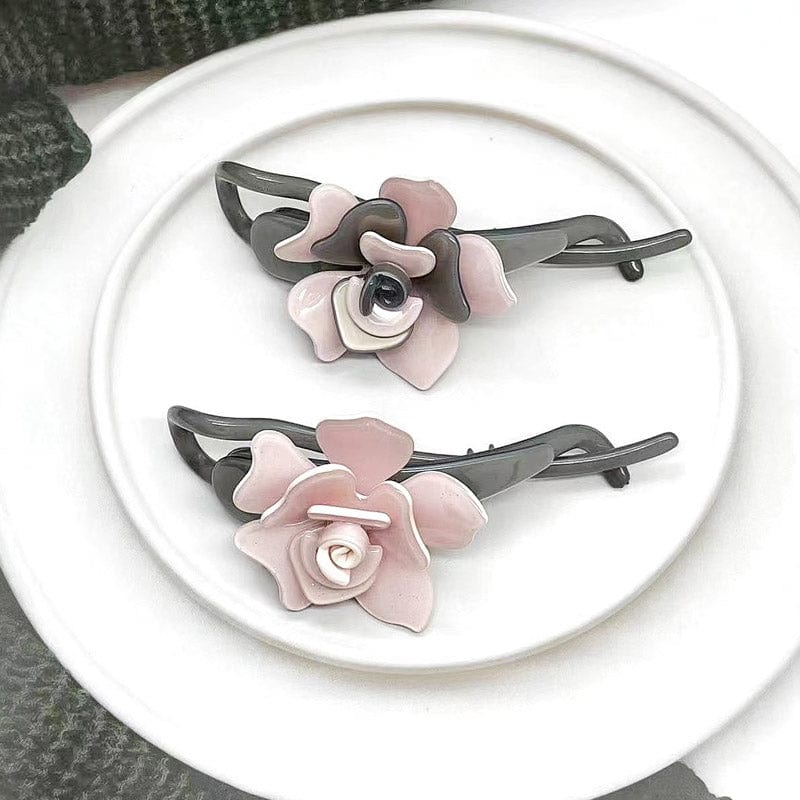 Medium Gray With Pink Camellia Side Clip | NueShiny