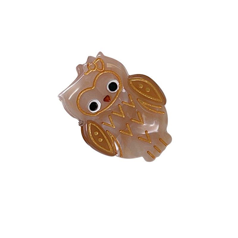 Mini Light Brown Heart Owl Hair Claw | NueShiny