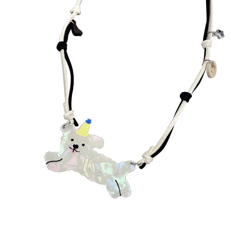 White Acetate Dog Yellow Hat Necklace | NueShiny