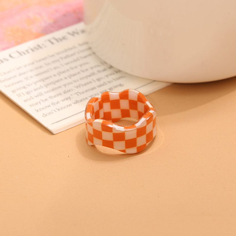 Acetate Chessboard Ring - Orange | NueShiny