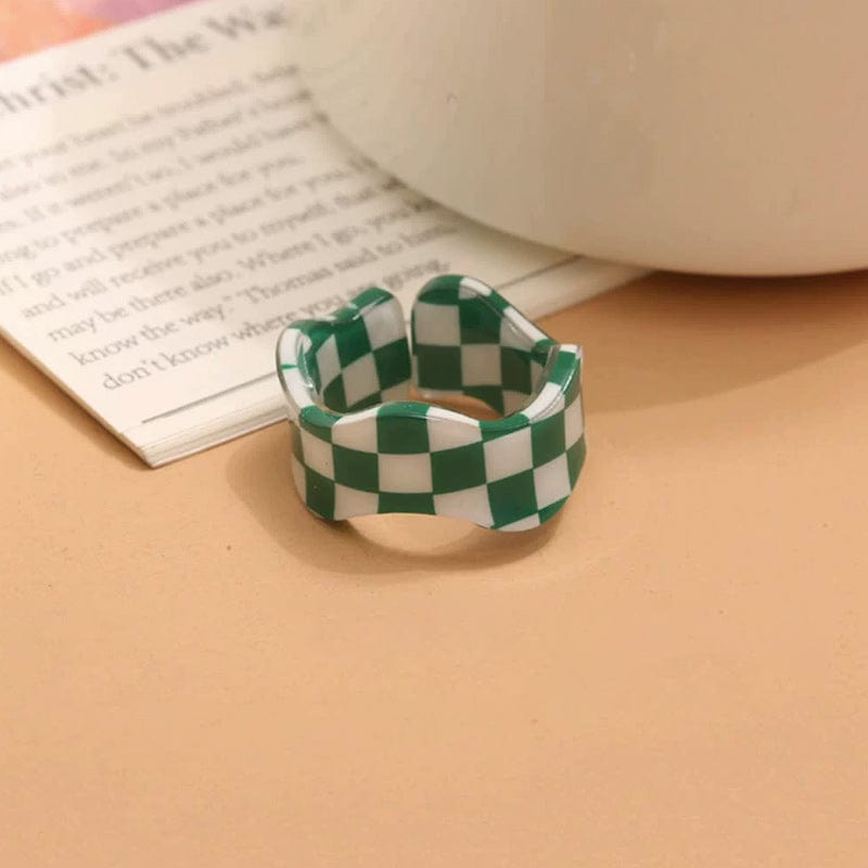 Acetate Chessboard Ring - Green | NueShiny