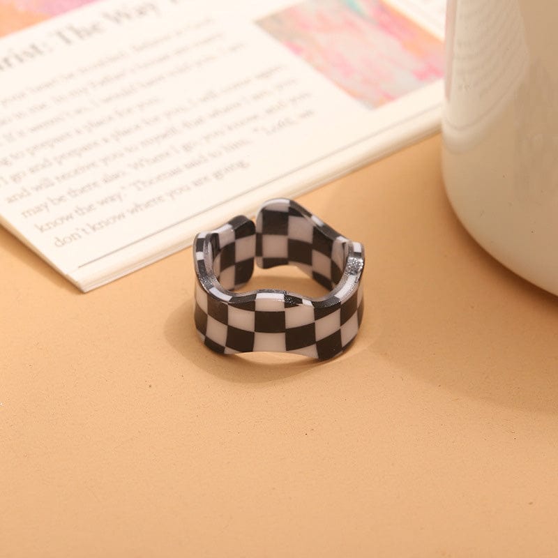 Acetate Chessboard Ring - Black | NueShiny