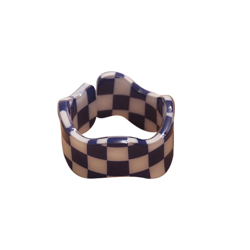 Acetate Chessboard Ring - Navy | NueShiny