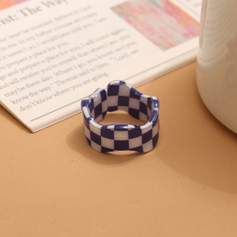 Acetate Chessboard Ring - Navy | NueShiny