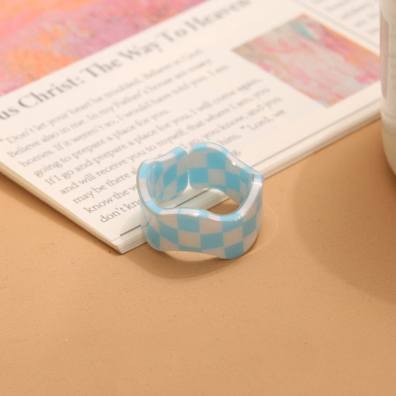 Acetate Chessboard Ring - Sky Blue | NueShiny