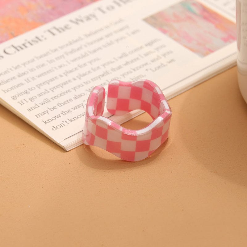 Acetate Chessboard Ring - Pink | NueShiny