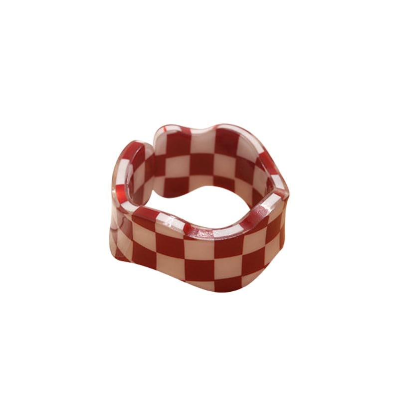 Acetate Chessboard Ring - Dark Red | NueShiny