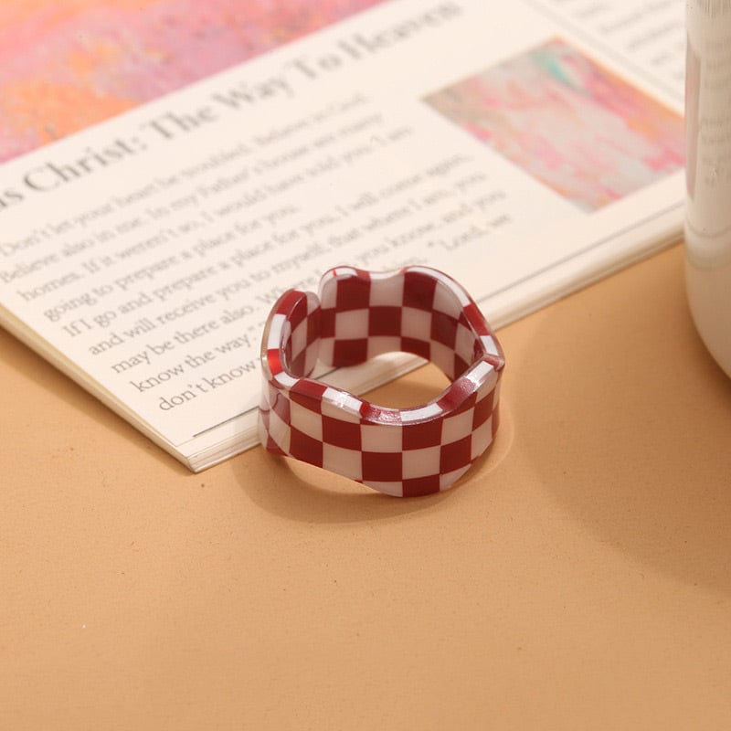 Acetate Chessboard Ring - Dark Red | NueShiny