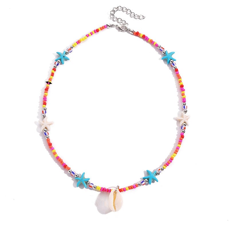 Mixed Color Rice Pearl Shell Starfish Necklace | NueShiny