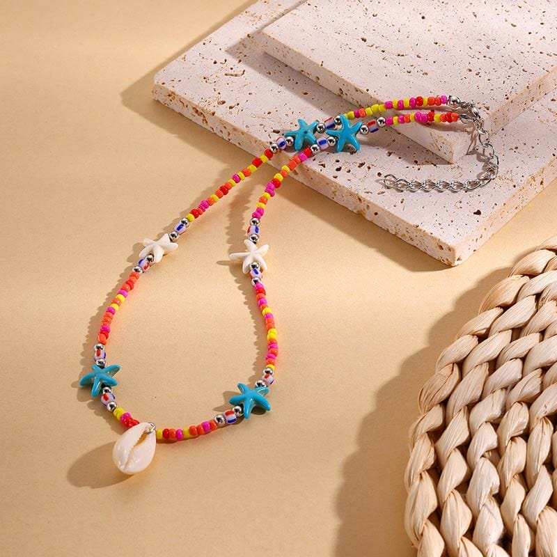 Mixed Color Rice Pearl Shell Starfish Necklace | NueShiny