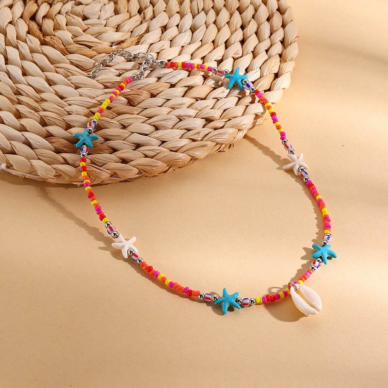 Mixed Color Rice Pearl Shell Starfish Necklace | NueShiny