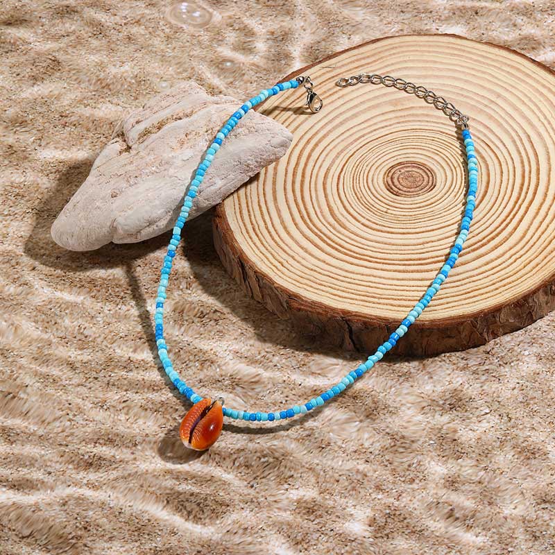 Shell Blue Rice Bead Necklace | NueShiny