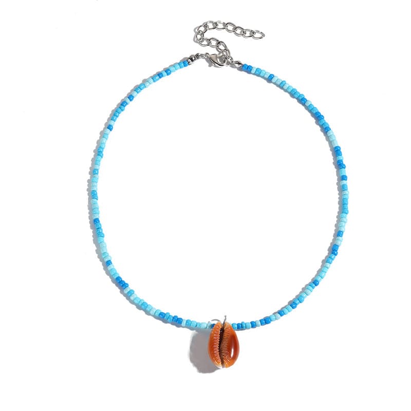 Shell Blue Rice Bead Necklace | NueShiny