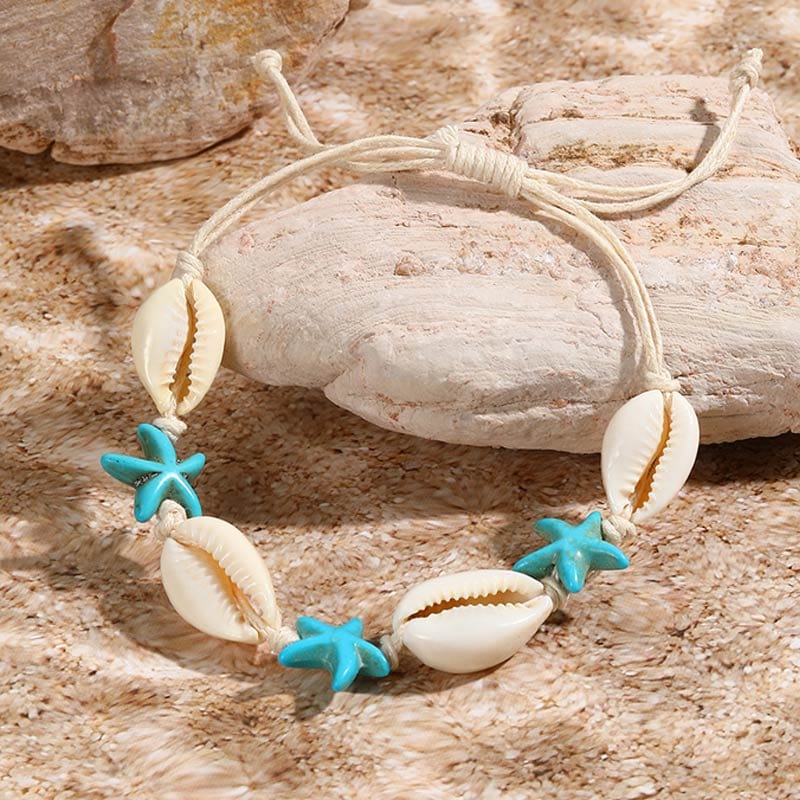 Four Shells And Three Starfish Braided Bracelet | NueShiny