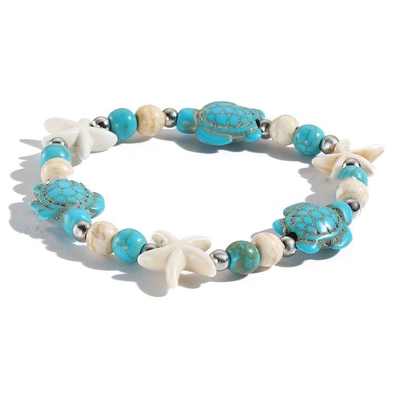 Green Turtle and White Starfish Beaded Bracelet | NueShiny