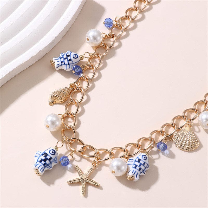 Seashell And Starfish Pearl Necklace | NueShiny