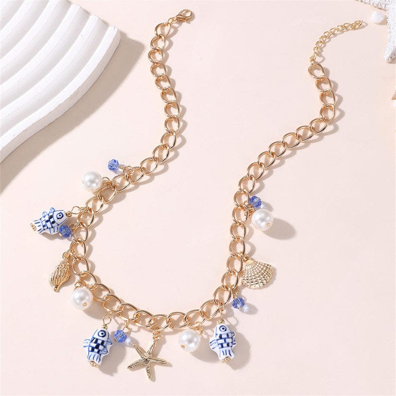 Seashell And Starfish Pearl Necklace | NueShiny