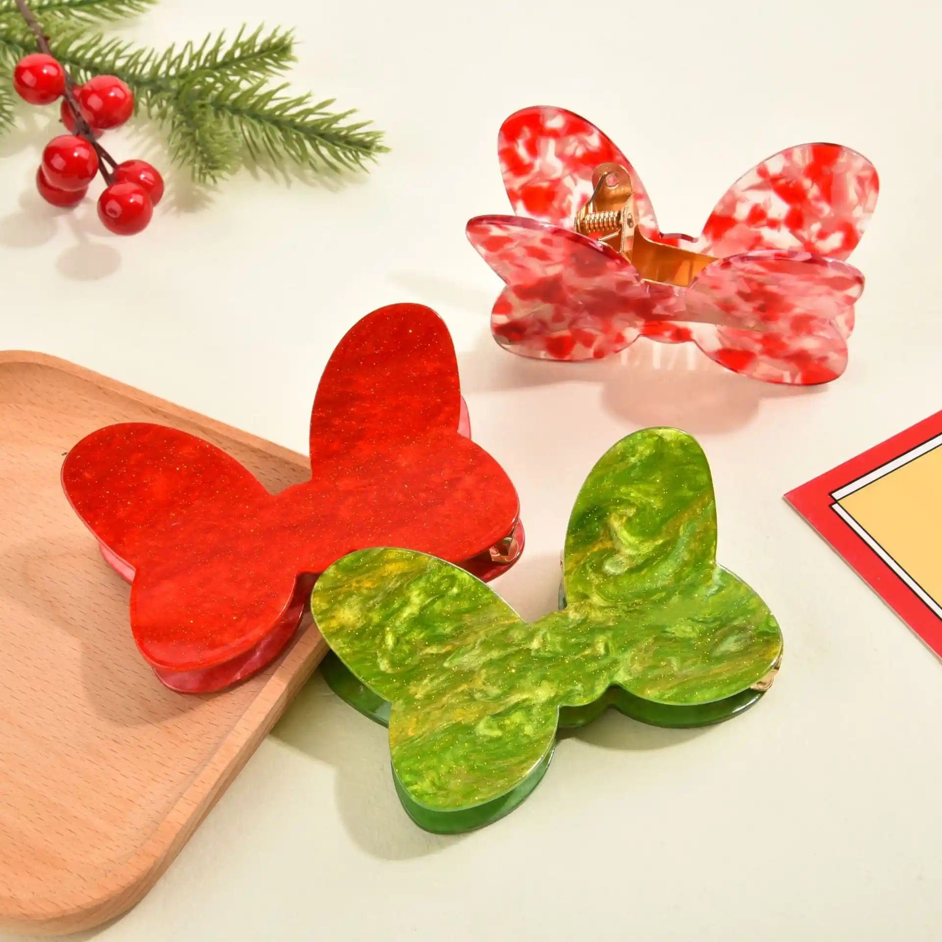 Red Floral Lovely Bow Hair Clip Claw丨NueShiny