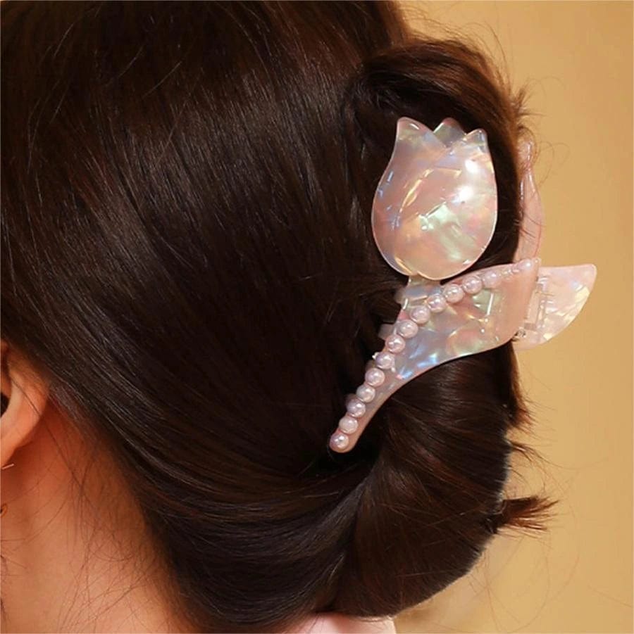 Tulip & Pearl Sweet Pink Hair Clip Claw丨NueShiny