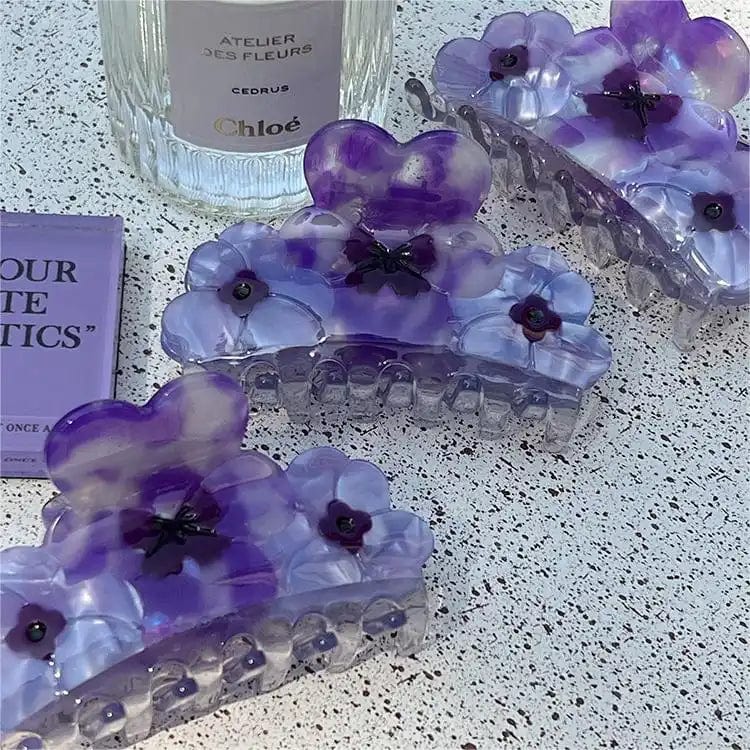 Three Pansies Gradient Purple Flowers Hair Clip Claw丨NueShiny