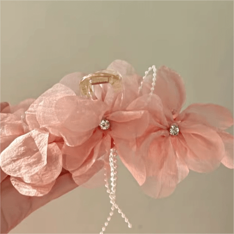 Pink Gentle Vintage Pearl Flower Hair Claw丨NueShiny