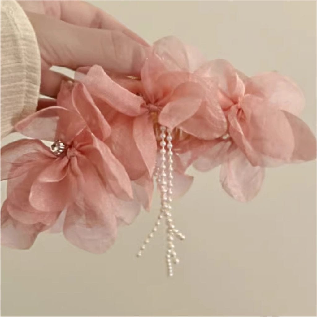 Pink Gentle Vintage Pearl Flower Hair Claw丨NueShiny